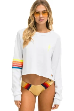 Sweatshirts | Aviator Nation BOLT RUGBY STITCH CROPPED CREW SWEATSHIRT - WHITE // NEON RAINBOW WHITE//NEONRAINBOW