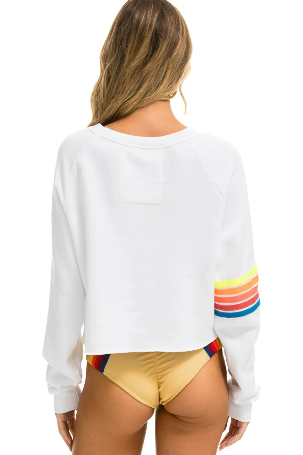 Sweatshirts | Aviator Nation BOLT RUGBY STITCH CROPPED CREW SWEATSHIRT - WHITE // NEON RAINBOW WHITE//NEONRAINBOW