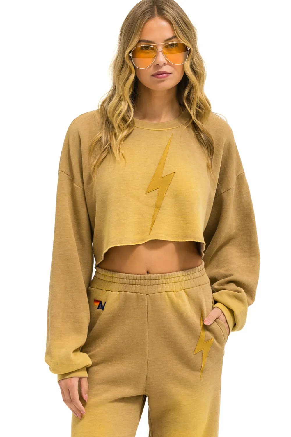 Sweatshirts | Aviator Nation BOLT STITCH CROPPED CREW SWEATSHIRT RELAXED - FADED TAN FADEDTAN