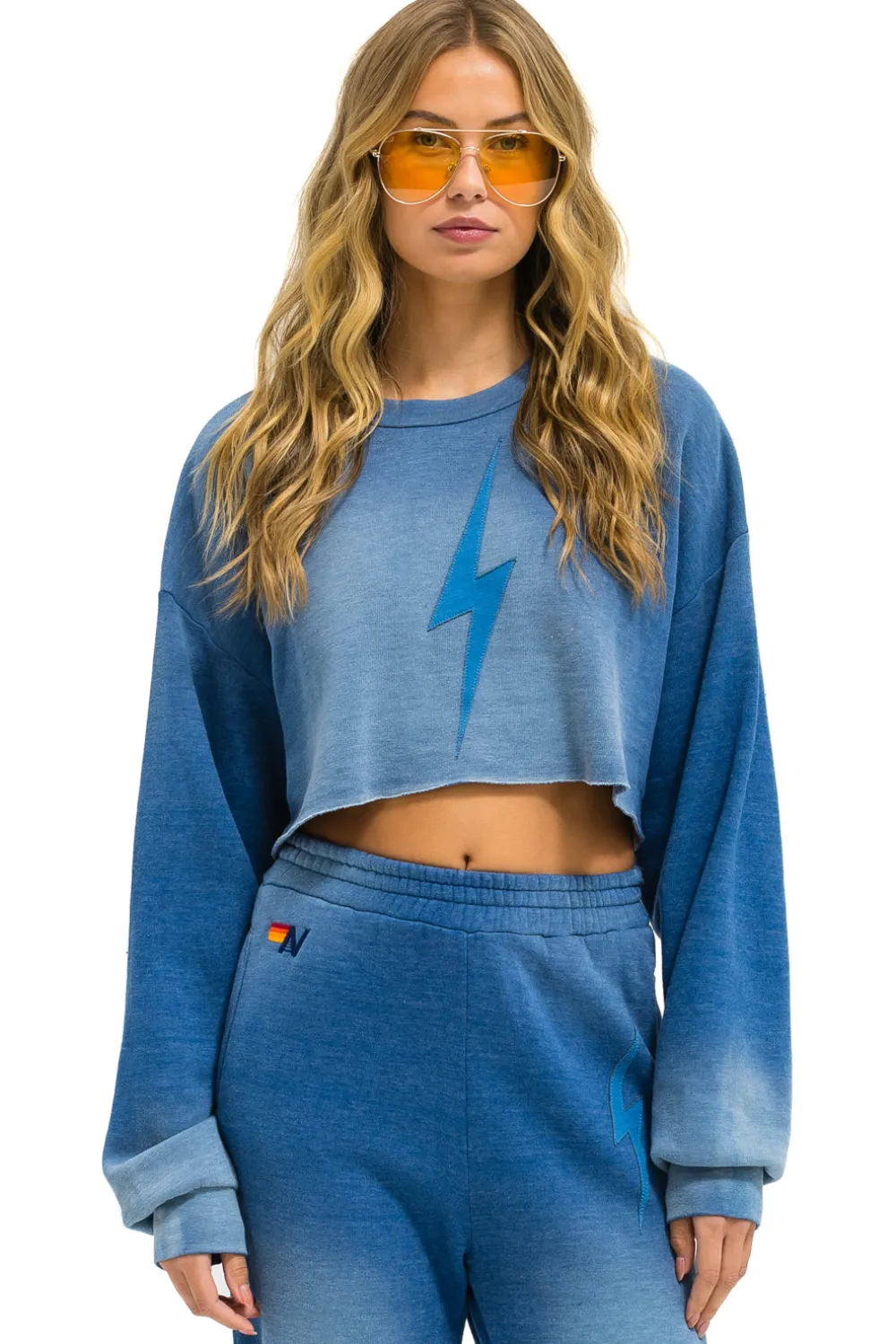 Sweatshirts | Aviator Nation BOLT STITCH CROPPED CREW SWEATSHIRT RELAXED - FADED WATER FADEDWATER