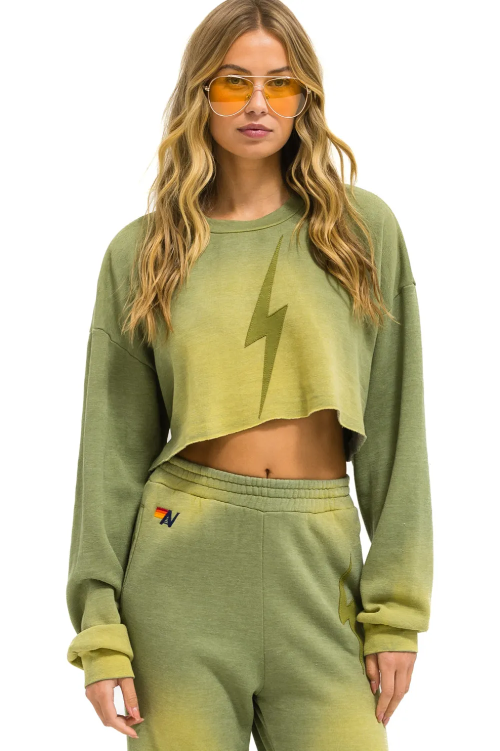 Sweatshirts | Aviator Nation BOLT STITCH CROPPED CREW SWEATSHIRT RELAXED - FADED ARMY FADEDARMY