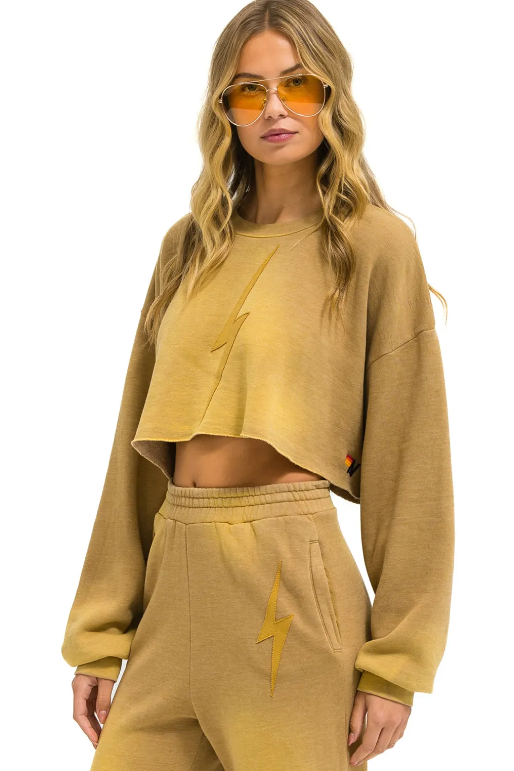 Sweatshirts | Aviator Nation BOLT STITCH CROPPED CREW SWEATSHIRT RELAXED - FADED TAN FADEDTAN