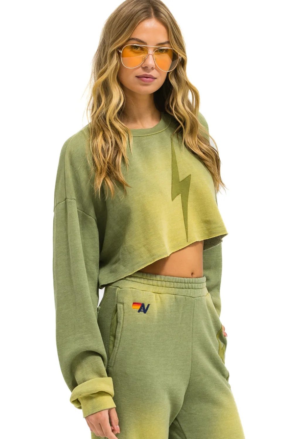 Sweatshirts | Aviator Nation BOLT STITCH CROPPED CREW SWEATSHIRT RELAXED - FADED ARMY FADEDARMY