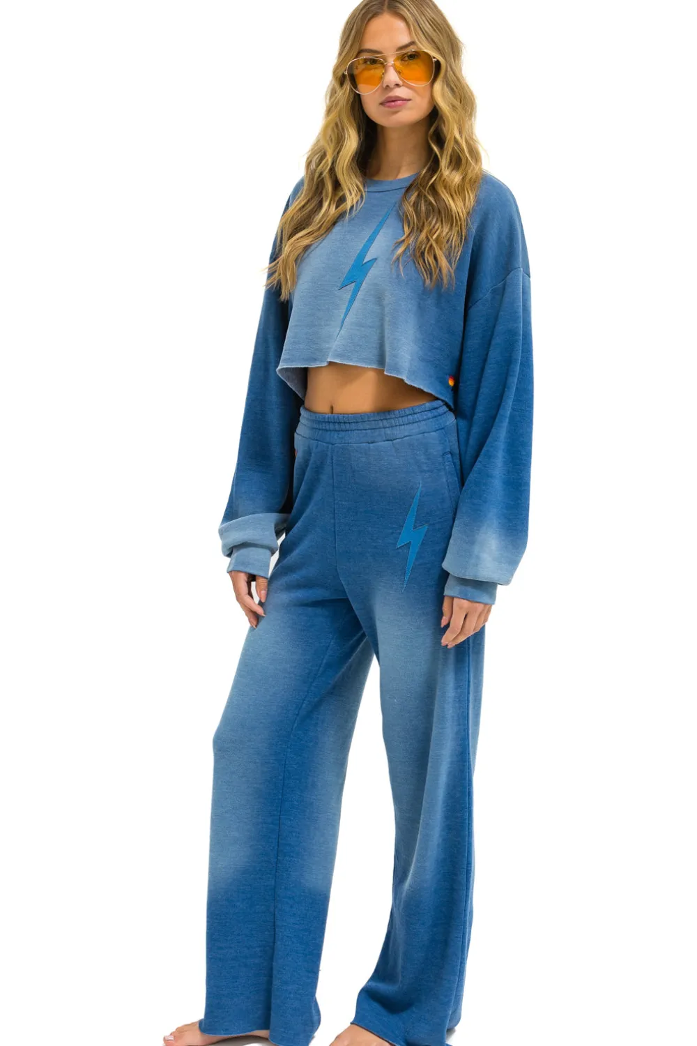 Sweatshirts | Aviator Nation BOLT STITCH CROPPED CREW SWEATSHIRT RELAXED - FADED WATER FADEDWATER