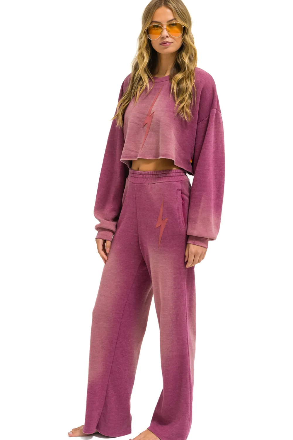 Sweatshirts | Aviator Nation BOLT STITCH CROPPED CREW SWEATSHIRT RELAXED - FADED BERRY FADEDBERRY