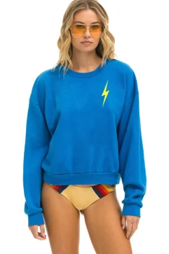 Sweatshirts | Sweatshirts | Aviator Nation BOLT STITCH RELAXED CREW SWEATSHIRT - OCEAN // NEON YELLOW OCEAN//NEONYELLOW