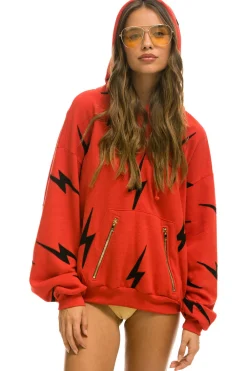 Hoodies | Hoodies | Aviator Nation BOLT STITCH REPEAT RELAXED PULLOVER HOODIE WITH POCKET ZIPPERS - RED // BLACK RED//BLACK
