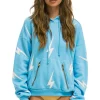 Hoodies | Hoodies | Aviator Nation BOLT STITCH REPEAT RELAXED PULLOVER HOODIE WITH POCKET ZIPPERS - SKY // WHITE SKY//WHITE