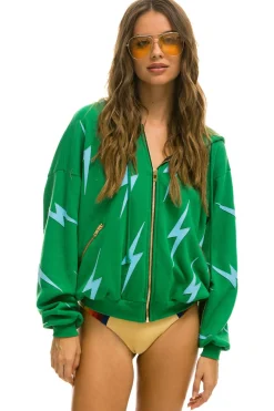 Hoodies | Hoodies | Aviator Nation BOLT STITCH REPEAT RELAXED ZIP HOODIE WITH POCKET ZIPPERS - KELLY GREEN // BLUE KELLYGREEN//BLUE