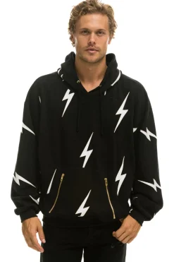 Hoodies | Hoodies | Aviator Nation BOLT STITCH REPEAT RELAXED PULLOVER HOODIE WITH POCKET ZIPPERS - BLACK // WHITE BLACK//WHITE