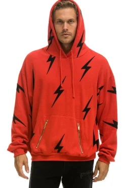 Hoodies | Hoodies | Aviator Nation BOLT STITCH REPEAT RELAXED PULLOVER HOODIE WITH POCKET ZIPPERS - RED // BLACK RED//BLACK