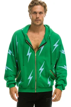Hoodies | Hoodies | Aviator Nation BOLT STITCH REPEAT RELAXED ZIP HOODIE WITH POCKET ZIPPERS - KELLY GREEN // BLUE KELLYGREEN//BLUE