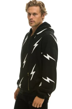 Hoodies | Hoodies | Aviator Nation BOLT STITCH REPEAT RELAXED PULLOVER HOODIE WITH POCKET ZIPPERS - BLACK // WHITE BLACK//WHITE