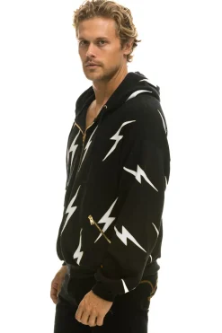 Hoodies | Hoodies | Aviator Nation BOLT STITCH REPEAT RELAXED ZIP HOODIE WITH POCKET ZIPPERS- BLACK // WHITE Hoodiesare UNISEX sizing-FemalemodelwearingsizeXS.MalemodelwearingsizeL.-HandsewninourownfactoryintheheartofLosAngeles-Tri-Blend