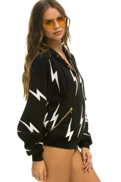 Hoodies | Hoodies | Aviator Nation BOLT STITCH REPEAT RELAXED ZIP HOODIE WITH POCKET ZIPPERS- BLACK // WHITE Hoodiesare UNISEX sizing-FemalemodelwearingsizeXS.MalemodelwearingsizeL.-HandsewninourownfactoryintheheartofLosAngeles-Tri-Blend
