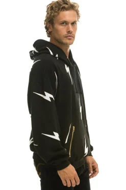 Hoodies | Hoodies | Aviator Nation BOLT STITCH REPEAT RELAXED PULLOVER HOODIE WITH POCKET ZIPPERS - BLACK // WHITE BLACK//WHITE