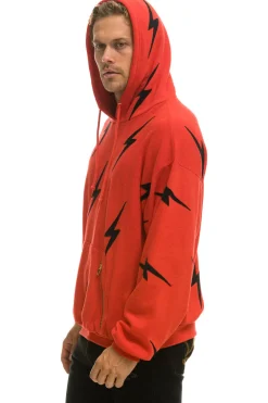 Hoodies | Hoodies | Aviator Nation BOLT STITCH REPEAT RELAXED PULLOVER HOODIE WITH POCKET ZIPPERS - RED // BLACK RED//BLACK