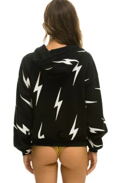 Hoodies | Hoodies | Aviator Nation BOLT STITCH REPEAT RELAXED ZIP HOODIE WITH POCKET ZIPPERS- BLACK // WHITE Hoodiesare UNISEX sizing-FemalemodelwearingsizeXS.MalemodelwearingsizeL.-HandsewninourownfactoryintheheartofLosAngeles-Tri-Blend