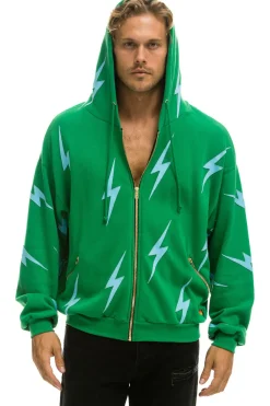 Hoodies | Hoodies | Aviator Nation BOLT STITCH REPEAT RELAXED ZIP HOODIE WITH POCKET ZIPPERS - KELLY GREEN // BLUE KELLYGREEN//BLUE