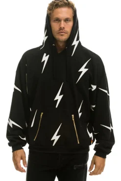 Hoodies | Hoodies | Aviator Nation BOLT STITCH REPEAT RELAXED PULLOVER HOODIE WITH POCKET ZIPPERS - BLACK // WHITE BLACK//WHITE