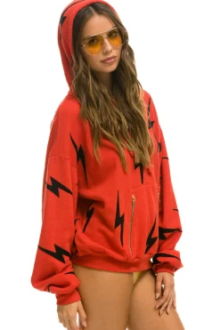 Hoodies | Hoodies | Aviator Nation BOLT STITCH REPEAT RELAXED PULLOVER HOODIE WITH POCKET ZIPPERS - RED // BLACK RED//BLACK