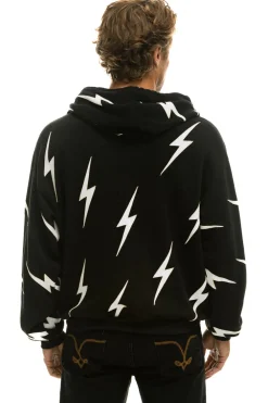 Hoodies | Hoodies | Aviator Nation BOLT STITCH REPEAT RELAXED ZIP HOODIE WITH POCKET ZIPPERS- BLACK // WHITE Hoodiesare UNISEX sizing-FemalemodelwearingsizeXS.MalemodelwearingsizeL.-HandsewninourownfactoryintheheartofLosAngeles-Tri-Blend