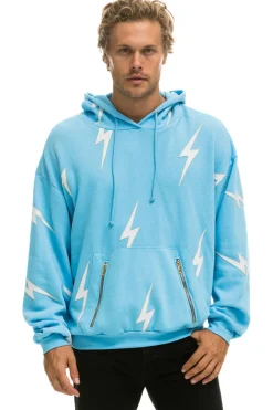 Hoodies | Hoodies | Aviator Nation BOLT STITCH REPEAT RELAXED PULLOVER HOODIE WITH POCKET ZIPPERS - SKY // WHITE SKY//WHITE