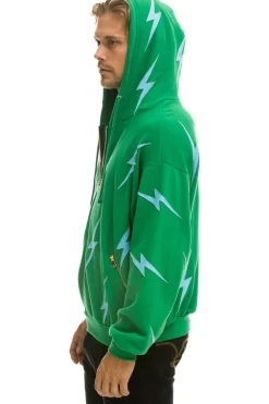 Hoodies | Hoodies | Aviator Nation BOLT STITCH REPEAT RELAXED ZIP HOODIE WITH POCKET ZIPPERS - KELLY GREEN // BLUE KELLYGREEN//BLUE