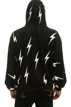 Hoodies | Hoodies | Aviator Nation BOLT STITCH REPEAT RELAXED PULLOVER HOODIE WITH POCKET ZIPPERS - BLACK // WHITE BLACK//WHITE