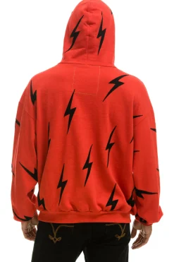 Hoodies | Hoodies | Aviator Nation BOLT STITCH REPEAT RELAXED PULLOVER HOODIE WITH POCKET ZIPPERS - RED // BLACK RED//BLACK