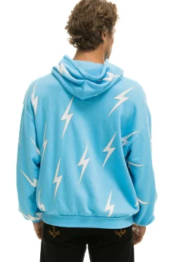 Hoodies | Hoodies | Aviator Nation BOLT STITCH REPEAT RELAXED PULLOVER HOODIE WITH POCKET ZIPPERS - SKY // WHITE SKY//WHITE