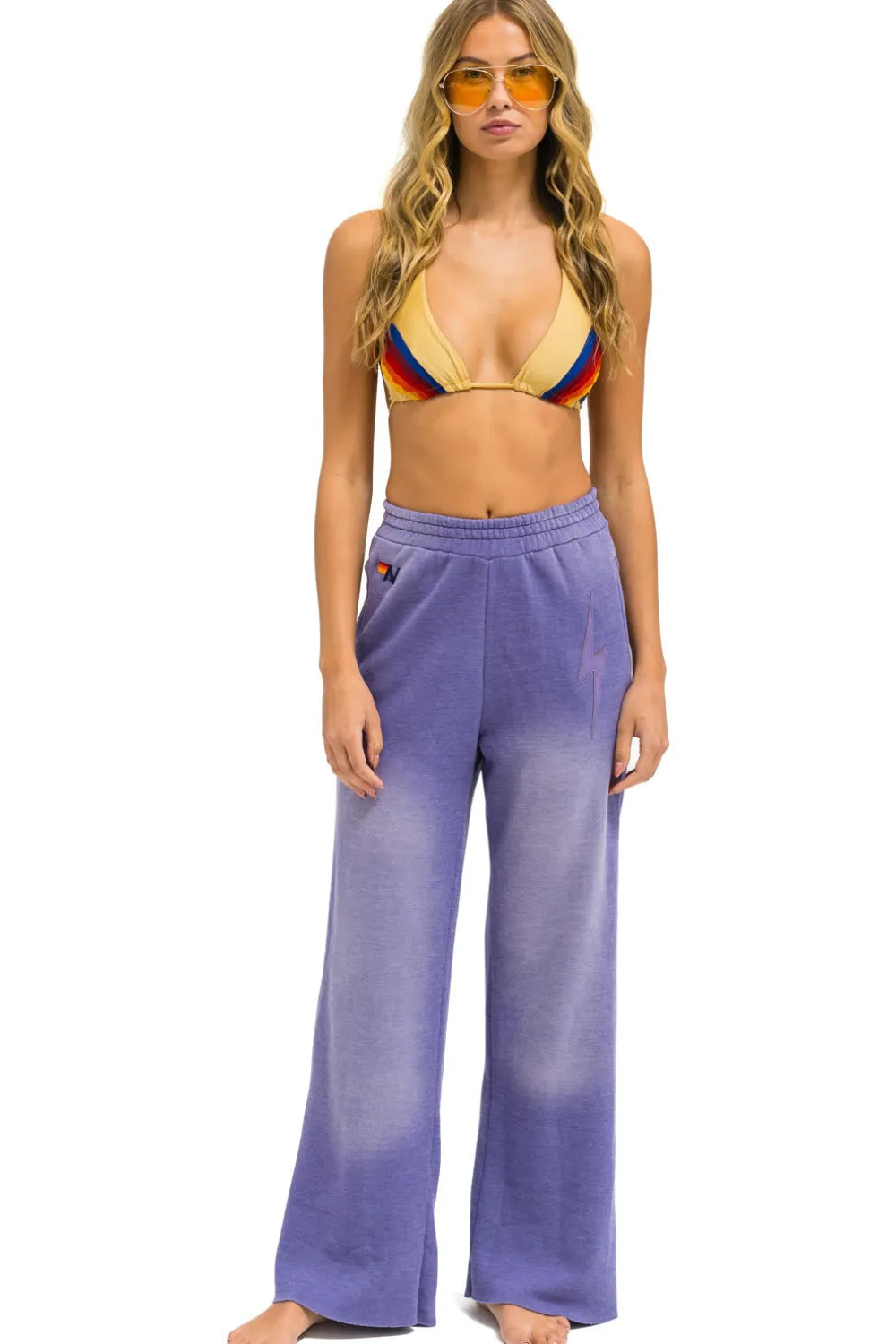 Sweatpants | Aviator Nation BOLT STITCH WIDE LEG POCKET SWEATPANTS - FADED GRAPE FADEDGRAPE
