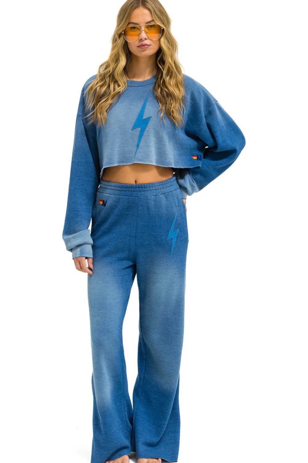 Sweatpants | Aviator Nation BOLT STITCH WIDE LEG POCKET SWEATPANTS - FADED WATER FADEDWATER