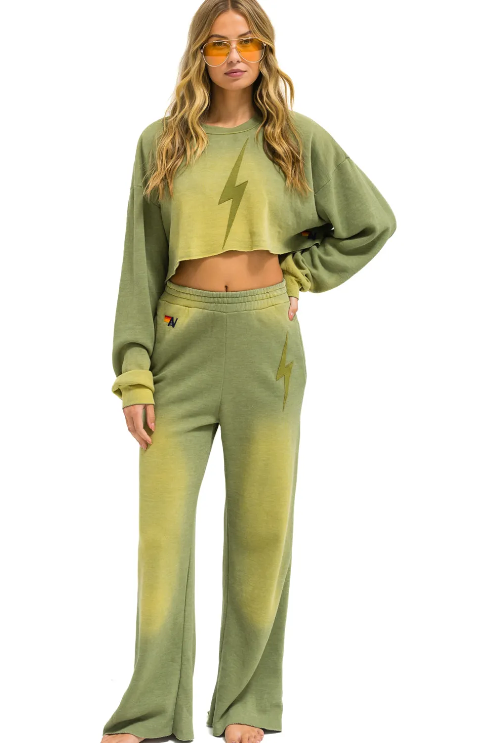 Sweatpants | Aviator Nation BOLT STITCH WIDE LEG POCKET SWEATPANTS - FADED ARMY FADEDARMY