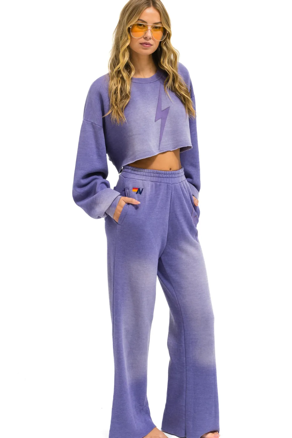 Sweatpants | Aviator Nation BOLT STITCH WIDE LEG POCKET SWEATPANTS - FADED GRAPE FADEDGRAPE