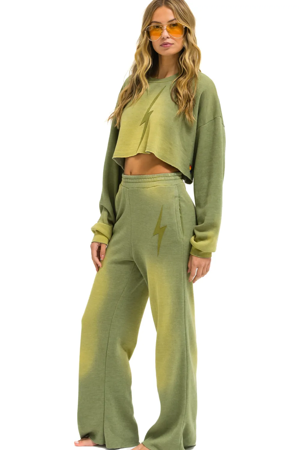 Sweatpants | Aviator Nation BOLT STITCH WIDE LEG POCKET SWEATPANTS - FADED ARMY FADEDARMY