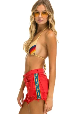 Denim | Denim | Aviator Nation BOLT STRIPE BOYFRIEND CUTOFF JEAN SHORTS - RED