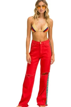 Denim | Denim | Aviator Nation BOLT STRIPE HI RISE WIDE-LEG GYPSY JEAN - RED