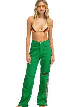 Denim | Denim | Aviator Nation BOLT STRIPE HI RISE WIDE-LEG GYPSY JEAN - KELLY GREEN KELLYGREEN