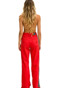 Denim | Denim | Aviator Nation BOLT STRIPE HI RISE WIDE-LEG GYPSY JEAN - RED