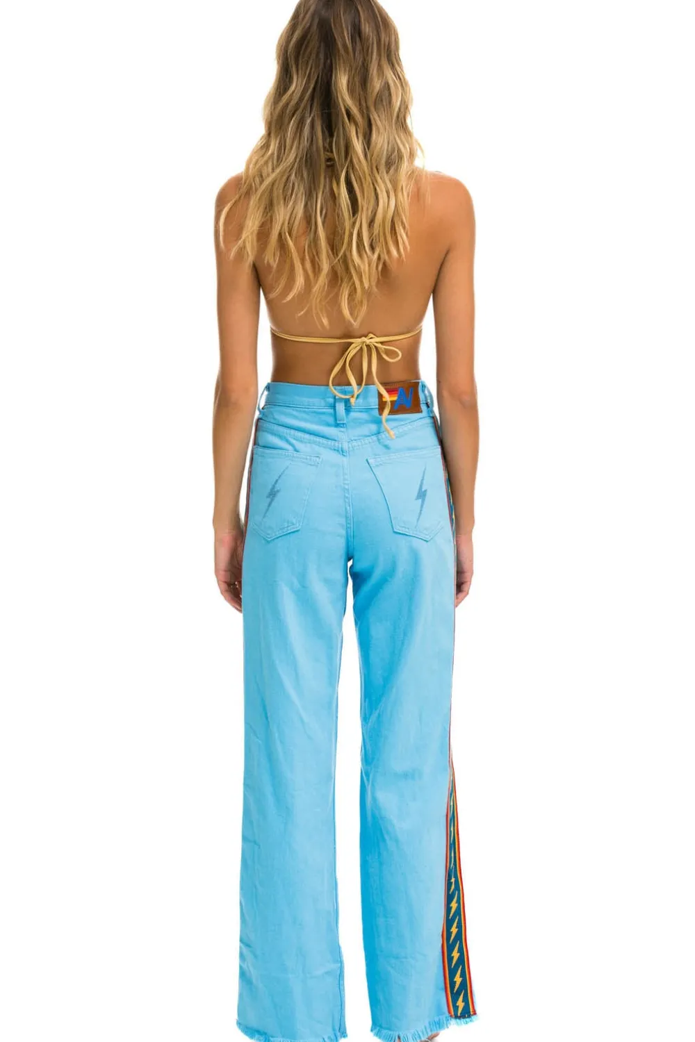 Denim | Denim | Aviator Nation BOLT STRIPE HI RISE WIDE-LEG GYPSY JEAN - SKY