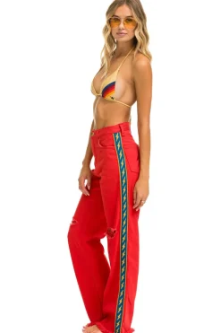 Denim | Denim | Aviator Nation BOLT STRIPE HI RISE WIDE-LEG GYPSY JEAN - RED