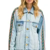 Denim | Denim | Aviator Nation BOLT STRIPE OVERSIZED CONCERT DENIM JACKET - SUPER LIGHT SUPERLIGHT