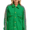 Denim | Denim | Aviator Nation BOLT STRIPE OVERSIZED CONCERT DENIM JACKET - KELLY GREEN KELLYGREEN