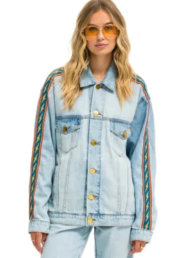 Denim | Denim | Aviator Nation BOLT STRIPE OVERSIZED CONCERT DENIM JACKET - SUPER LIGHT SUPERLIGHT