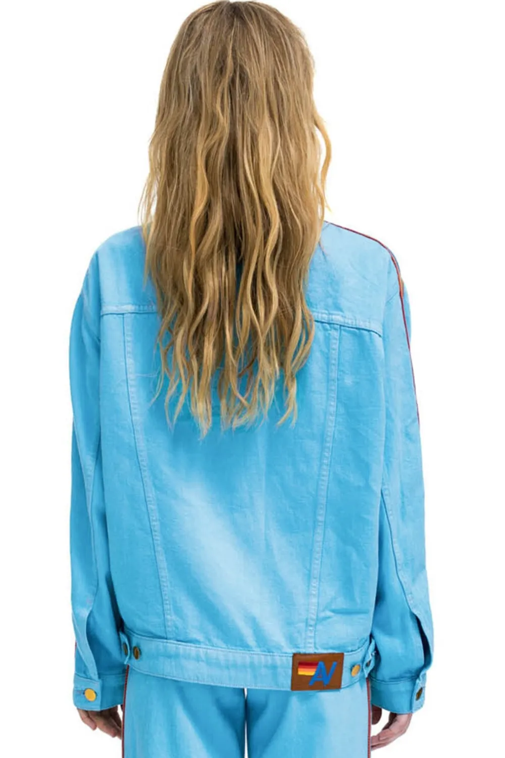 Denim | Denim | Aviator Nation BOLT STRIPE OVERSIZED CONCERT DENIM JACKET - SKY