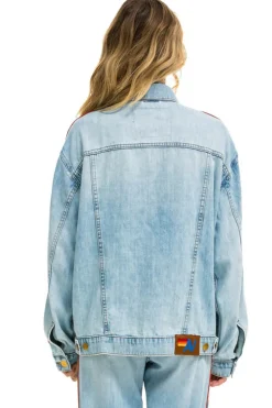 Denim | Denim | Aviator Nation BOLT STRIPE OVERSIZED CONCERT DENIM JACKET - SUPER LIGHT SUPERLIGHT
