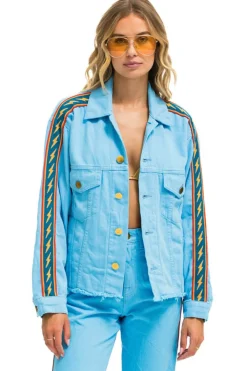 Denim | Denim | Aviator Nation BOLT STRIPE OVERSIZED CUTOFF DENIM JACKET - SKY