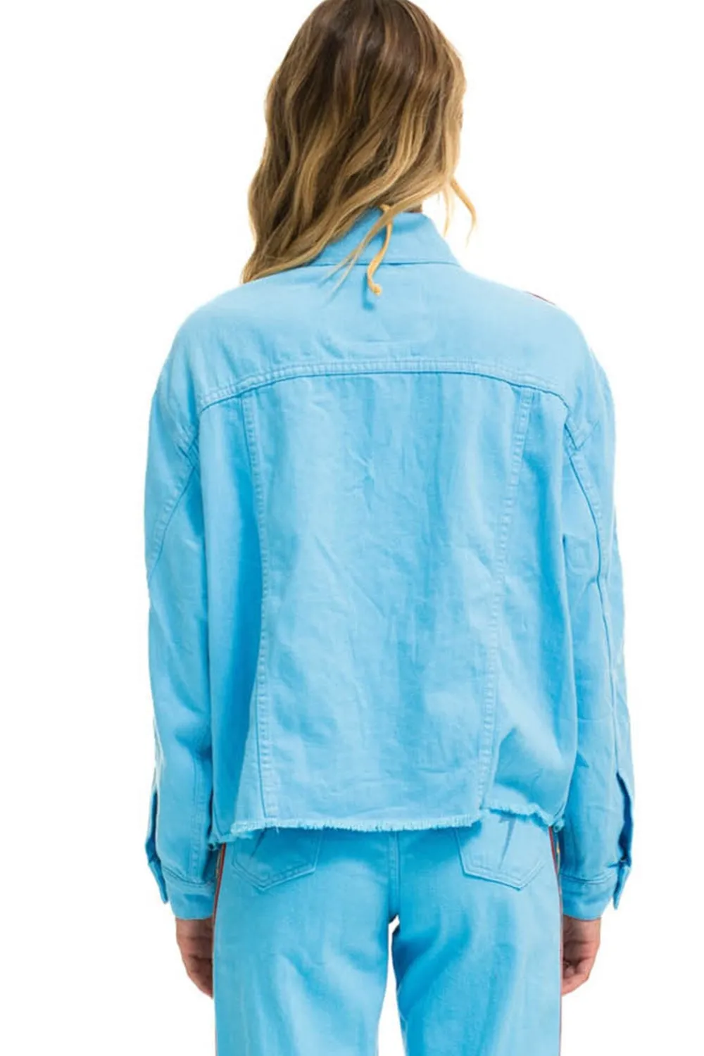 Denim | Denim | Aviator Nation BOLT STRIPE OVERSIZED CUTOFF DENIM JACKET - SKY