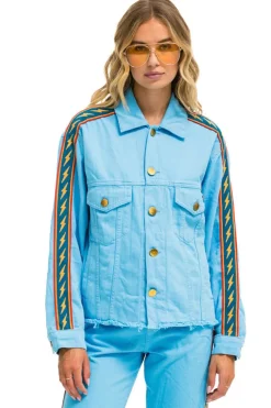Denim | Denim | Aviator Nation BOLT STRIPE OVERSIZED CUTOFF DENIM JACKET - SKY
